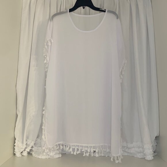 White Sheer Tassel Trim Cover-Up NWOT - Picture 2 of 8